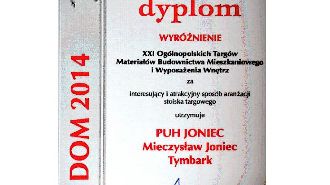 Firma JONIEC otrzymała wyróżnienie na XXI Ogólnopolskich Targach DOM 2014