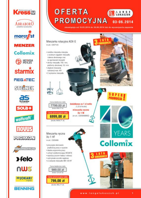 Oferta promocyjna marzec-czerwiec 2014 firmy LŁ LANGE ŁUKASZUK na oświetlenie i narzędzia.