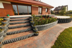 Buszrem kostka Kreta ciemny i jasny melanż, płyty śrutowane Rock, gazony Piccoo i Grande