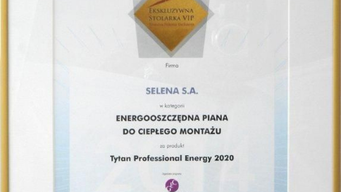 Piana Tytan Professional Energy 2020 nagrodzona w plebiscycie Ekskluzywna Stolarka VIP