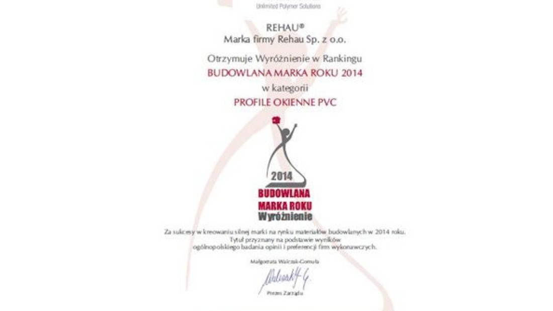 Profile REHAU nagrodzone – BUDOWLANA MARKA ROKU 2014 