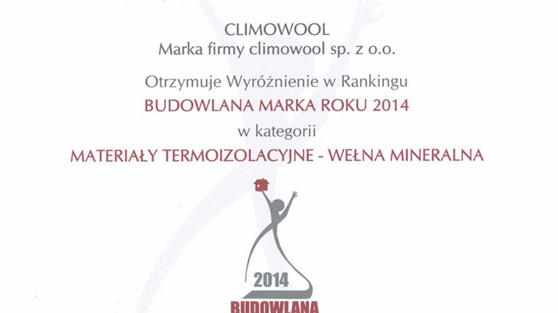 climowool sp. z o.o Budowlaną Marką Roku 2014 