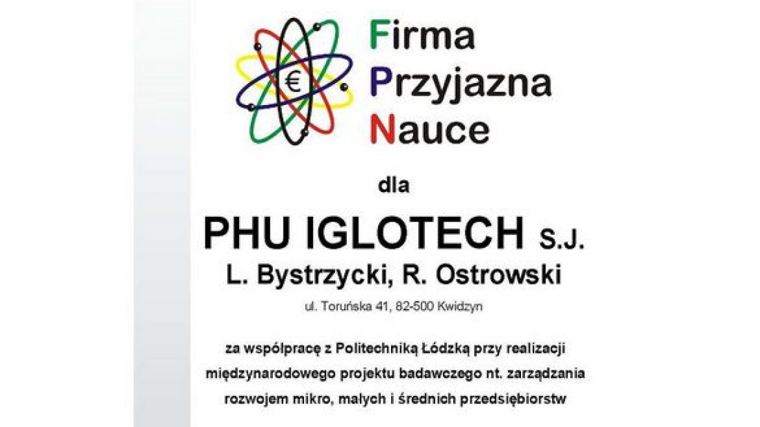 Certyfikat Firma Przyjazna Nauce przyznana Iglotech