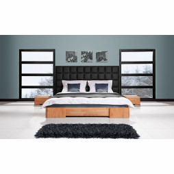 BIT - łóżko bukowe z panelem ściennym 