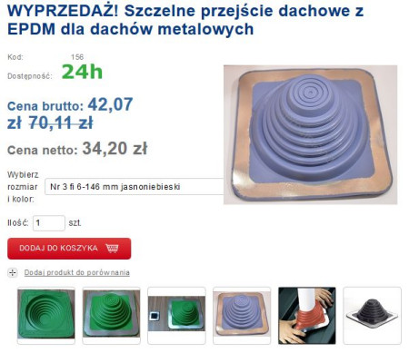 WYPRZEDAŻ! Szczelne przejście dachowe z EPDM dla dachów metalowych