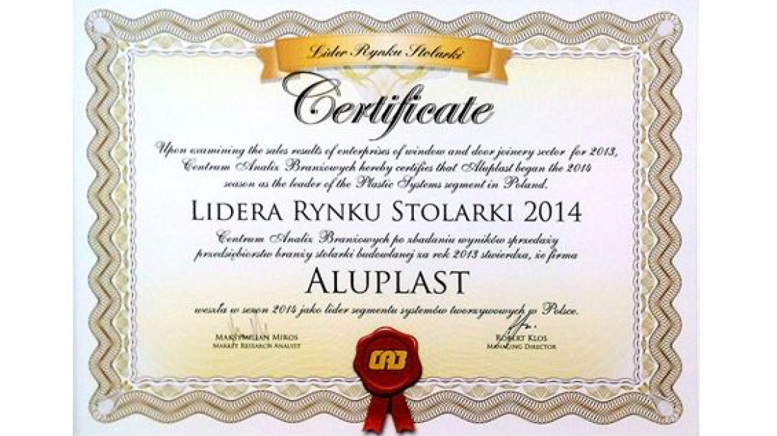 aluplast Liderem Rynku Stolarki 2014