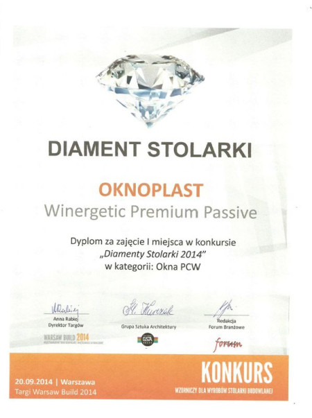 OKNOPLAST nagrodzony Diamentem Stolarki 2014