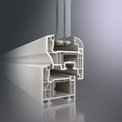 Przekrój przez okno Schüco Corona CT 70 Cava z szybą dwukomorową, fot. Schüco