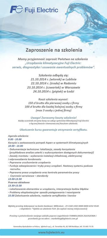 Firma Iglotech zaprasza na szkolenia z zakresu systemów klimatyzacyjnych