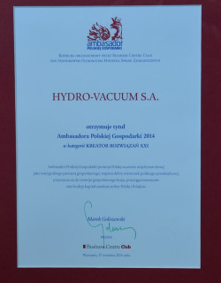 Hydro-Vacuum S.A. Ambasadorem Polskiej Gospodarki
