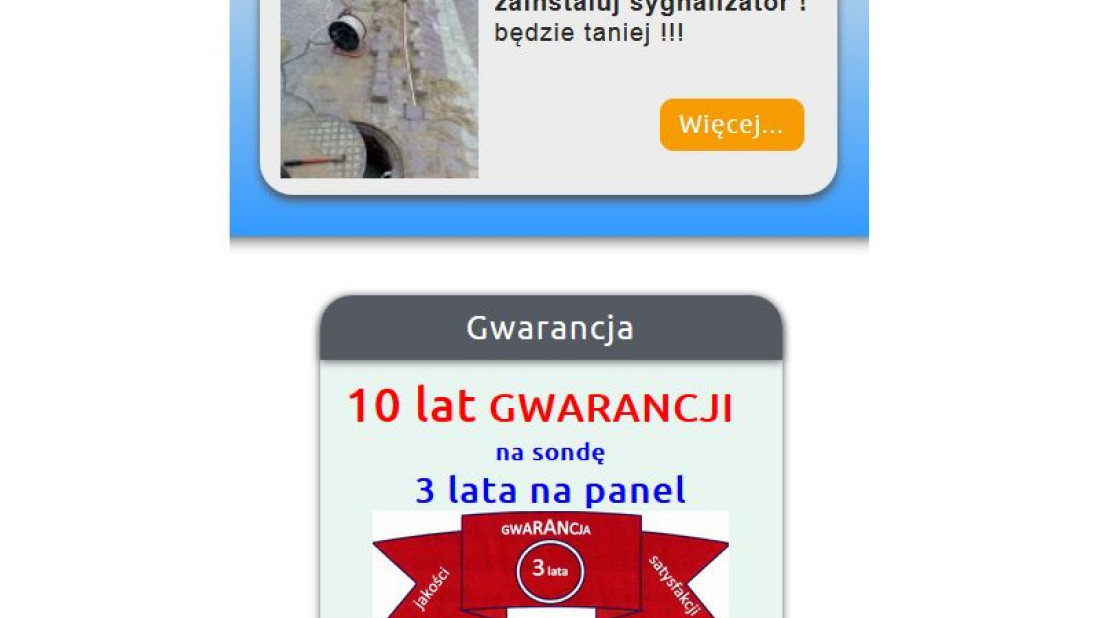  HPD oferuje 10 lat gwarancji na sondę oraz 3 lata na panel sygnalizujący poziom ścieków