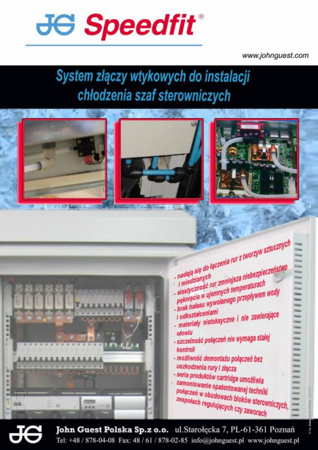 Systemy złączy wtykowych do instalacji chłodzenia szaf sterowniczych oferuje firma John Guest