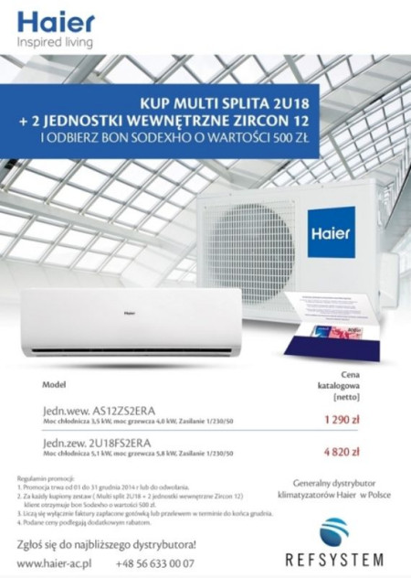 REFSYSTEM - Kup Multi Splita 2U18 + 2 x ZIRCON 12 i odbierz bon o wartości 500 zł