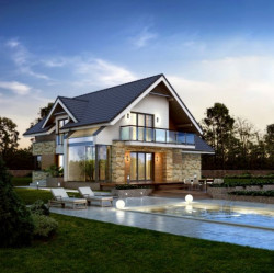 Elewacje obłożone Niagarą stanowią doskonałe dopełnienie roślinnych kompozycji wokół budynku