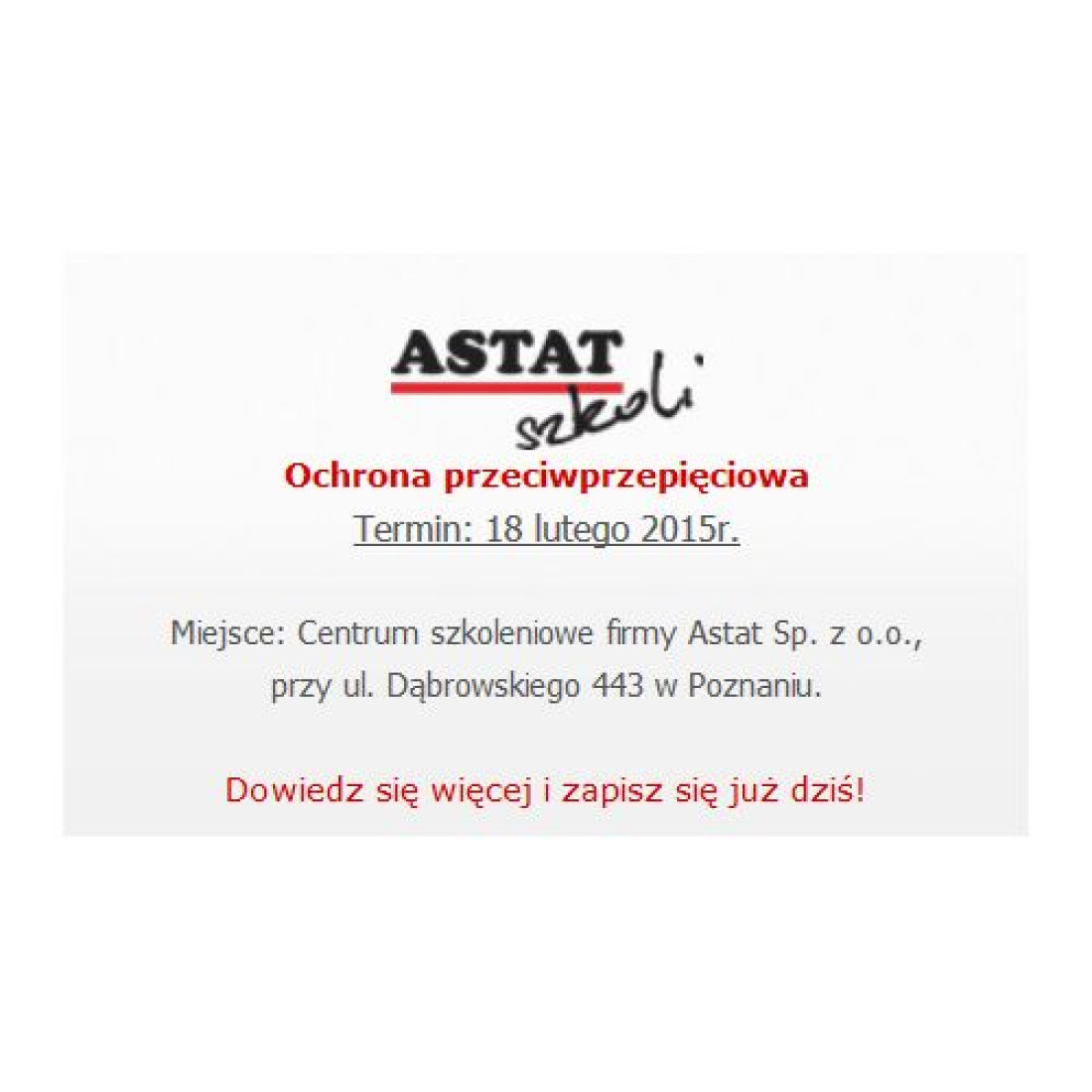 Firma ASTAT zaprasza na bezpłatne szkolenie "Ochrona przeciwprzepięciowa" 