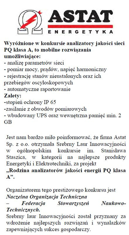 Srebrny Laur Innowacyjności dla firmy ASTAT