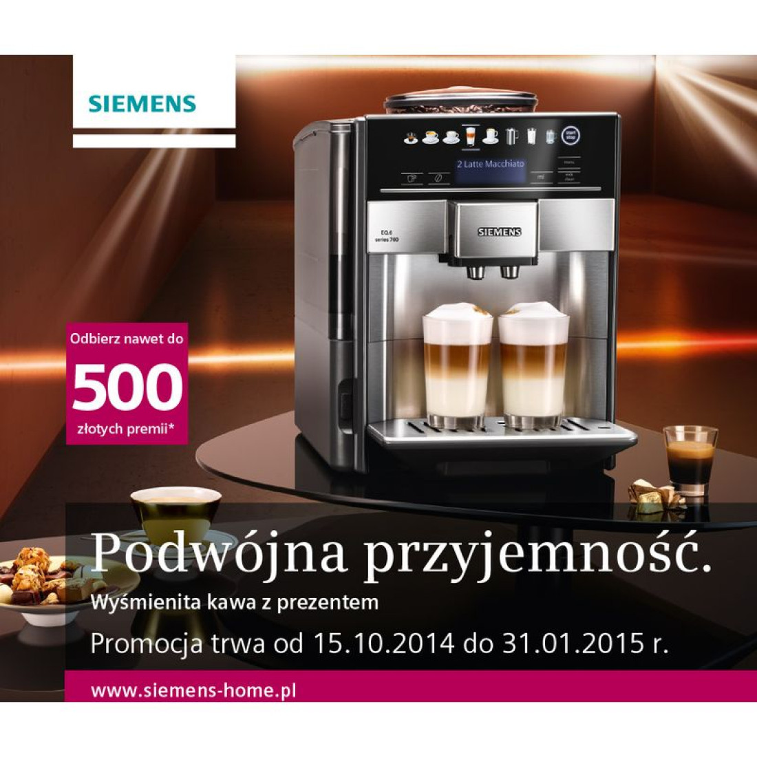 Podwójna przyjemność - kup ekspres do kawy Siemens i odbierz nawet do 500 zł premii
