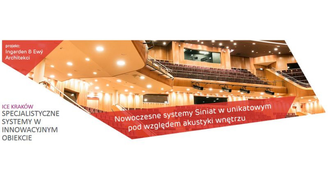 W ICE Kraków Congress Centre krzywoliniowy sufit akustyczny w systemie MFC/Siniat