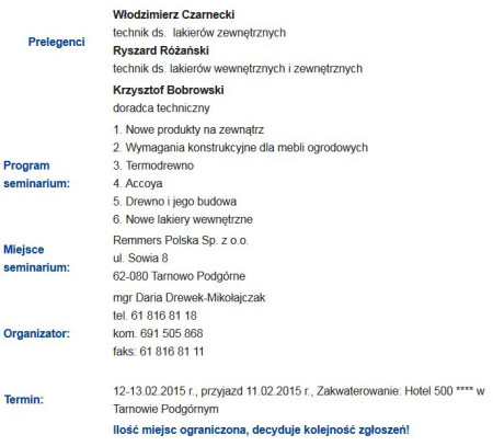 Bezpłatne seminarium Remmers 12-13.02.2015