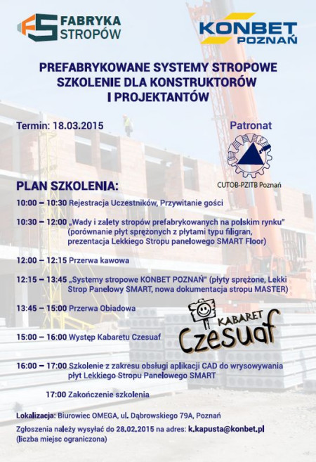 KONBET POZNAŃ zaprasza na szkolenie - Prefabrykowane systemy stropowe