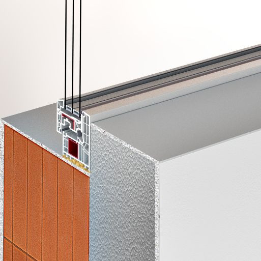  Skrzydła V82 Modern Design ukryte są za ościeżnicą, a specjalny sposób montażu, poprzez osłonienie profili okiennych warstwą ocieplenia sprawia, że od strony zewnętrznej budynku są one niemal niewidoczne