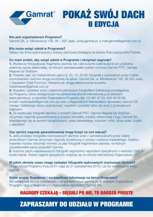 Wystartowała II edycja programu POKAŻ SWÓJ DACH firmy GAMRAT SA