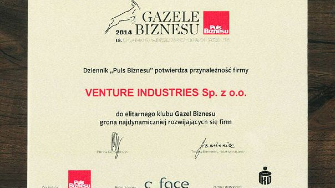 Gazele Biznesu 2014 dla Venture Industries