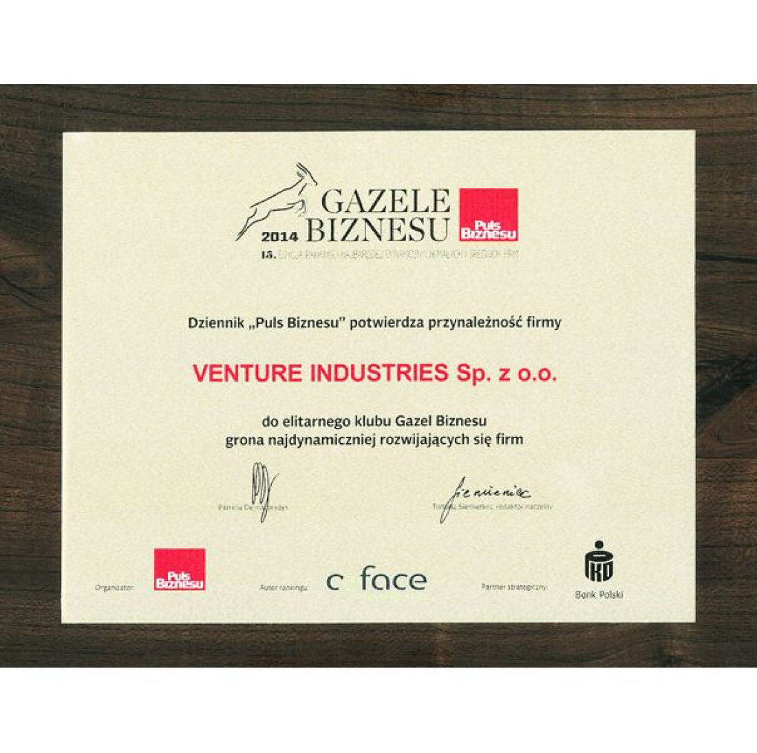 Gazele Biznesu 2014 dla Venture Industries