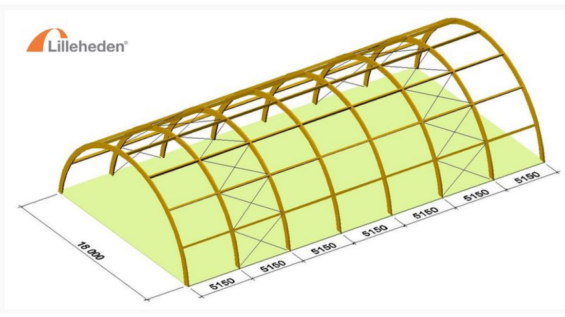  Lilleheden: Kort tenisowy - hala typowa łukowa 18x36 m z pokryciem membranowym