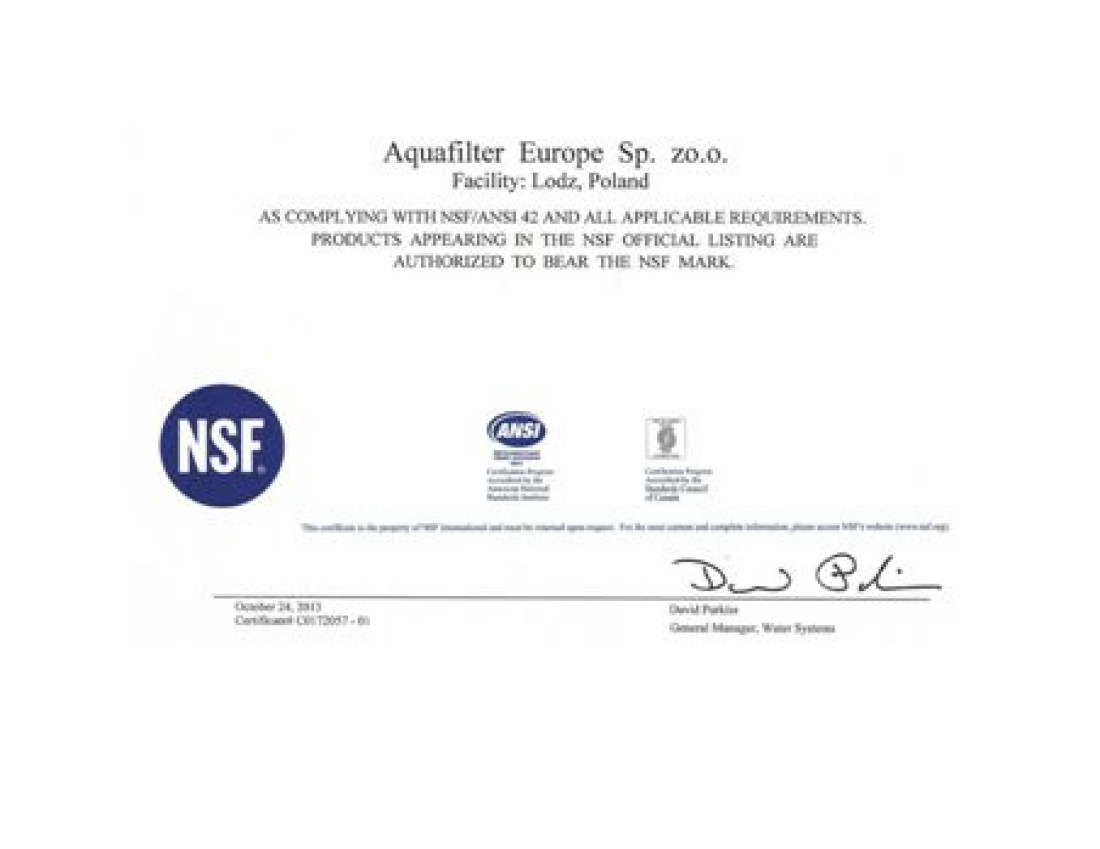 Aquafilter Europe z dwoma nowymi Certyfikatami NSF i WRAS