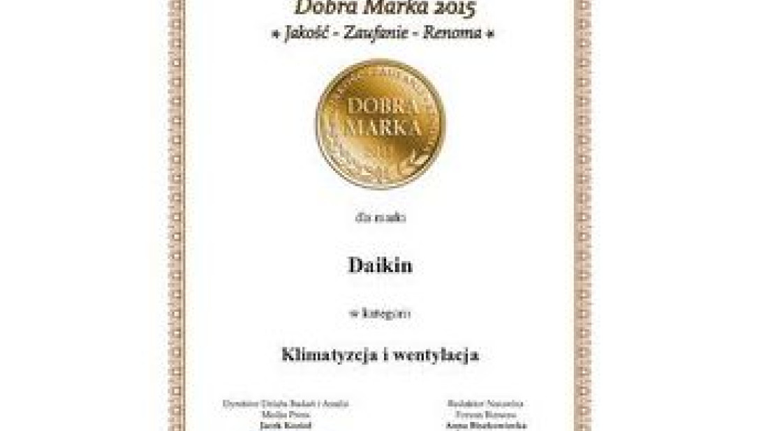 Daikin laureatem wyróżnienia Dobra Marka