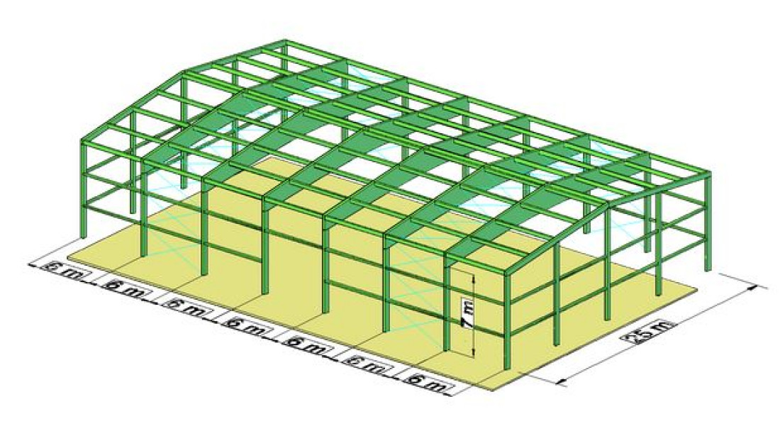  Lilleheden przedstawia halę o wymiarach 25x42 m