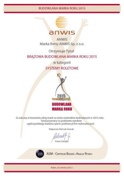 ANWIS Budowlaną Marką Roku 2015