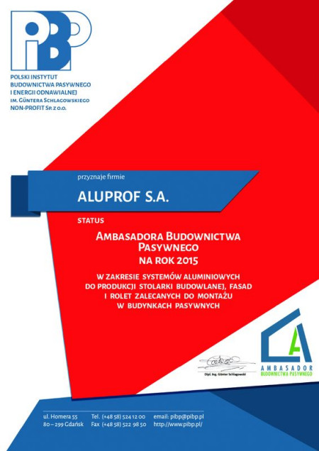 ALUPROF Ambasadorem Budownictwa Pasywnego na 2015 rok