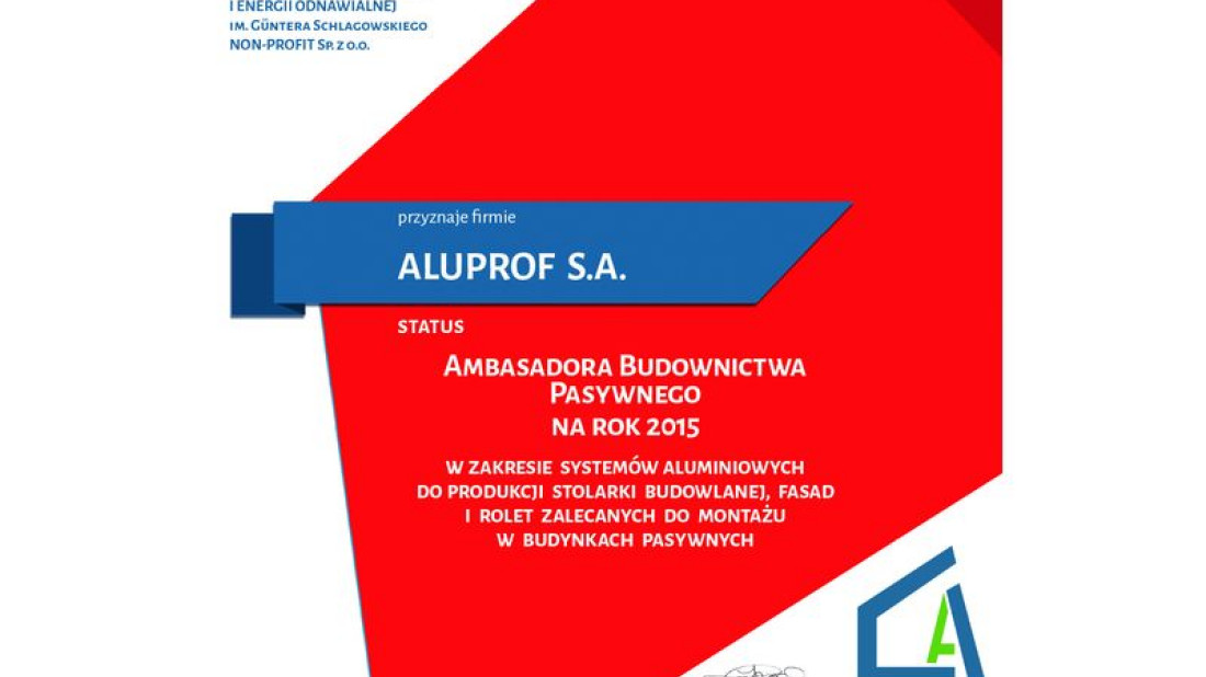 ALUPROF Ambasadorem Budownictwa Pasywnego na 2015 rok