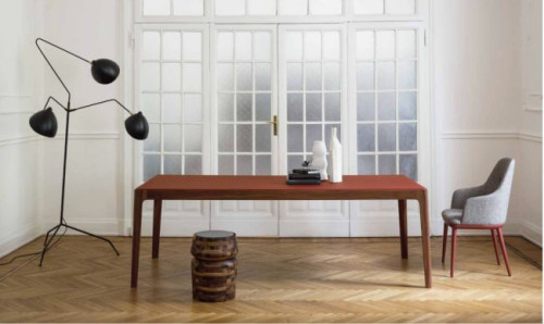 Stół ZIGGY z litego drewna orzechowego, o prostokątnym blacie z marmuru lub hartowanego szkła