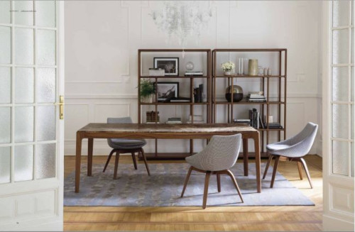 Stół do jadalni ZIGGY, lite drewno orzechowe, blat z marmuru