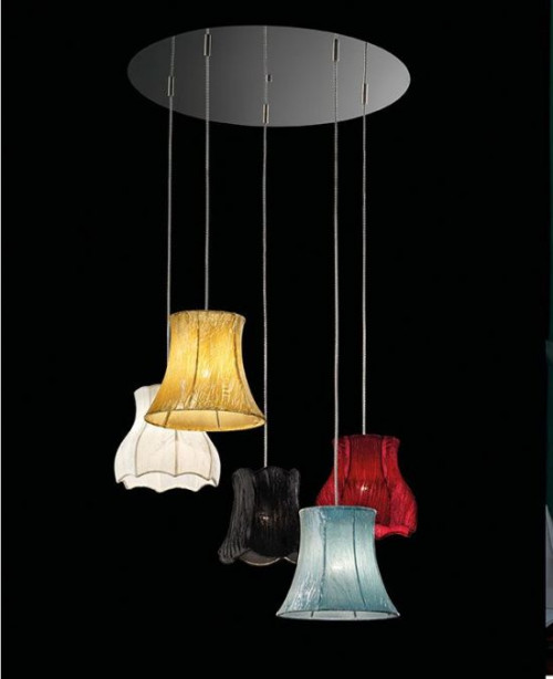 Lampa sufitowa z kolekcji Vintage, zestaw kloszy Barocco, kolor Sultan Red i Ivory; Pagoda Black i Campana Gold oraz Aquamarine. Luci Italiane, brand Evi Style