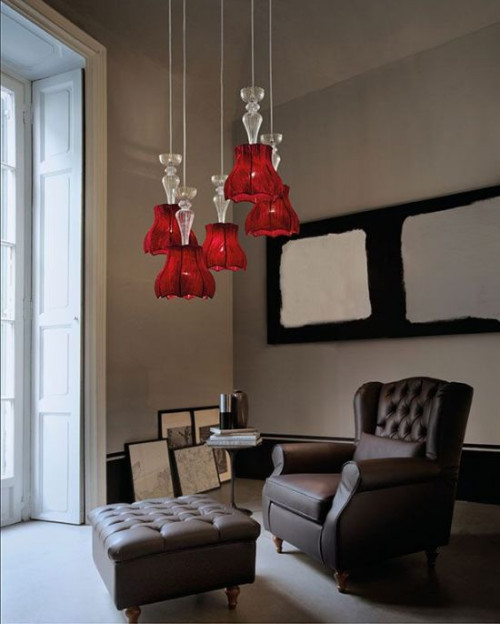 Lampa sufitowa z kolekcji Vintage, zestaw kloszy Pagoda Sultan Red. Luci Italiane, brand Evi Style