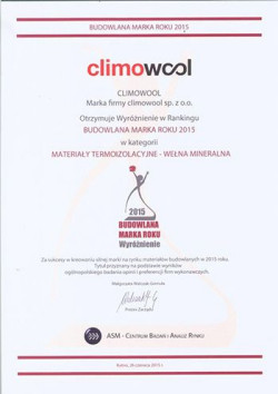 Uprzejmie informujemy Państwa, że marka climowool już po raz trzeci została nagrodzona w rankingu Budowlana Marka Roku