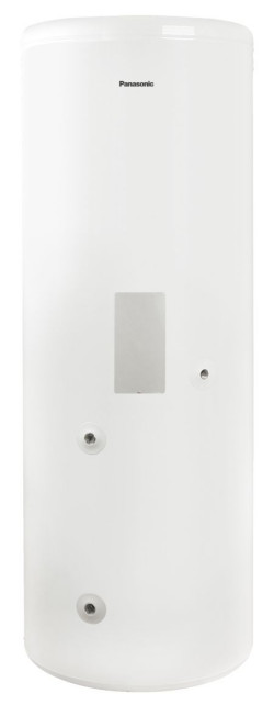 Nowy zbiornik buforowy posiada dwie wtyczki i białą obudowę pokrytą izolacją z poliuretanu