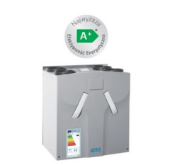 Rekuperator AERIS 450 LUXE VV posiada najwyższą klasę A+ pod warunkiem wyposażenia systemu wentylacji w sterownik LUXE lub ComfoSense oraz minimum 2 szt. czujników dwutlenku węgla; w pozostałych przypadkach centrala posiada klasę A; rekuperator AERIS 450 STANDARD posiada klasę A