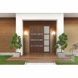 Drzwi zewnętrze aluminiowe, kolor złoty dąb