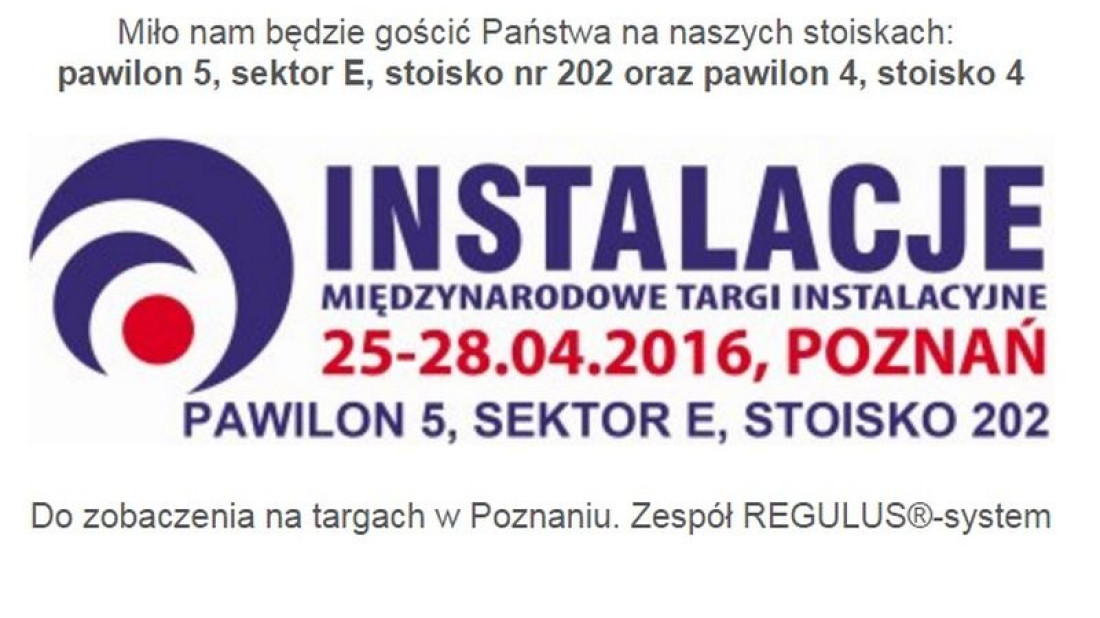 Zaproszenie na Instalacje 2016 od REGULUS-system