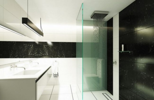 Biele i szarości sprawdzą się w nowoczesnych, surowych wnętrzach , wykorzystujących elementy betonu, szarych i białych płytek