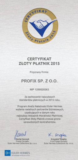 Złoty Płatnik 2015 to prestiżowe wyróżnienie za zachowanie najwyższych standardów dyscypliny płatniczej