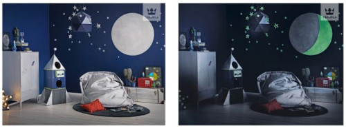 Pomieszczenie urządzone w kosmicznym stylu z pewnością uszczęśliwi wszystkie pociechy, niezależnie od wieku