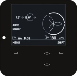 Intuicyjny wyświetlacz wbudowany w nowe centrale Zehnder ComfoAir Q pokazuje w czasie rzeczywistym wszystkie istotne parametry pracy. Zwiększa tym samym świadomość użytkownika w kwestii konsumpcji energii, poziomu komfortu i wpływu na środowisko. Urządzenie może być sterowane zarówno poprzez klasyczny sterownik trójstopniowy, jak i aplikację na urządzenia mobilne. Wyświetlacz sygnalizuje także konieczność wymiany filtrów.