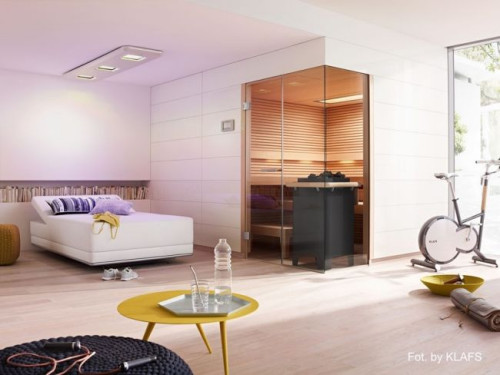Strefa Wellness z sauną PURE, leżanką SWA, panelem Słoneczna łąka i Ergometrem