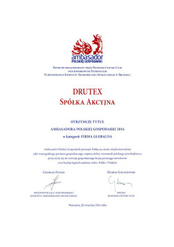 DRUTEX, lider w produkcji okien pionowych, został laureatem 8.edycji konkursu Ambasador Polskiej Gospodarki w kategorii &quot;Firma Globalna&quot;